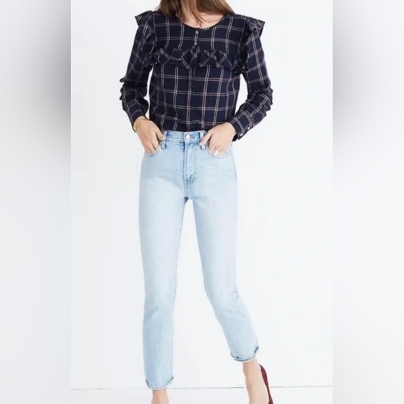Madewell Tops - XL Madewell 100% Cotton Berkshire Plaid Ruffle Yoke Button Down Long Sleeve